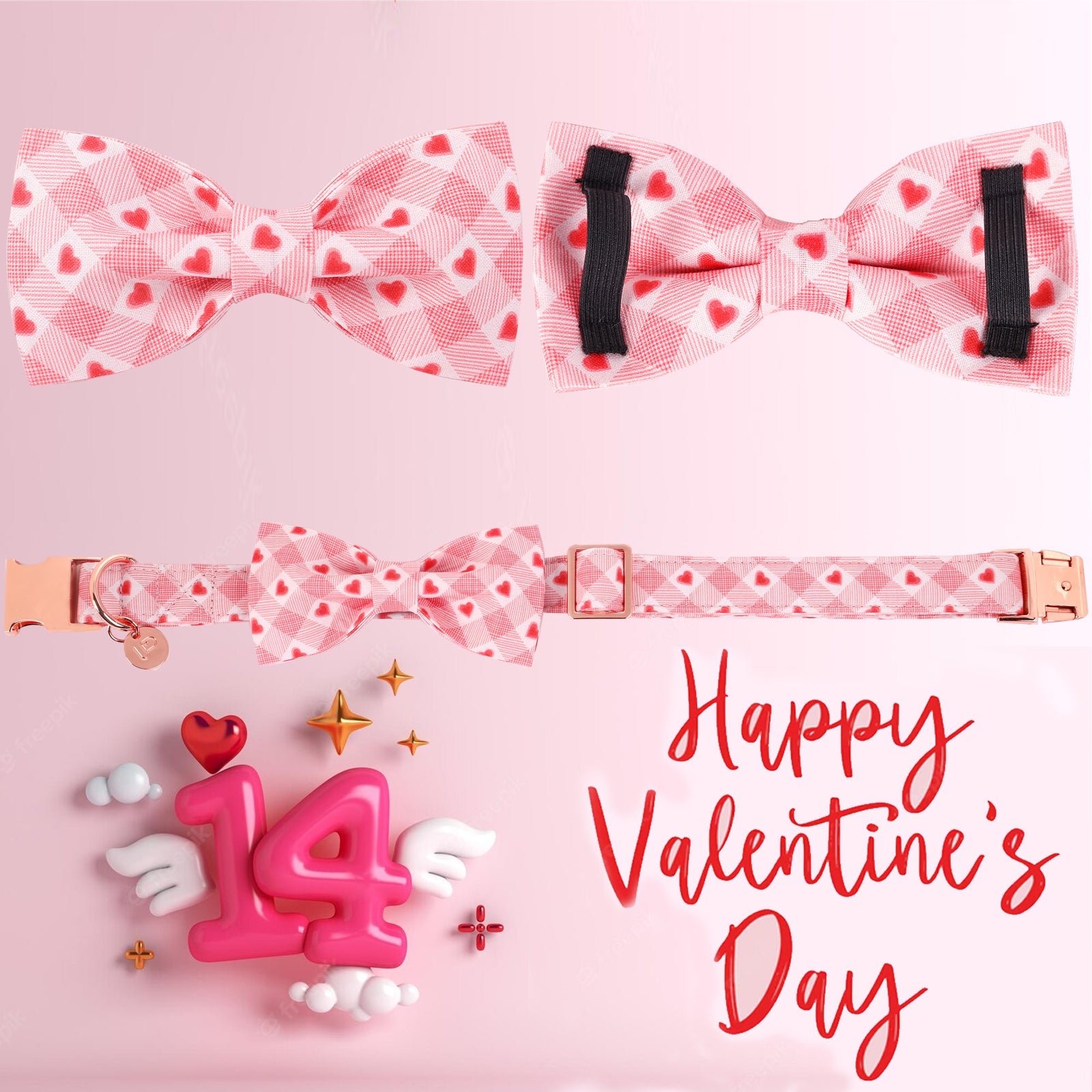 Valentine's Day Bowtie Dog Collar with Metal Buckle for Female Dog