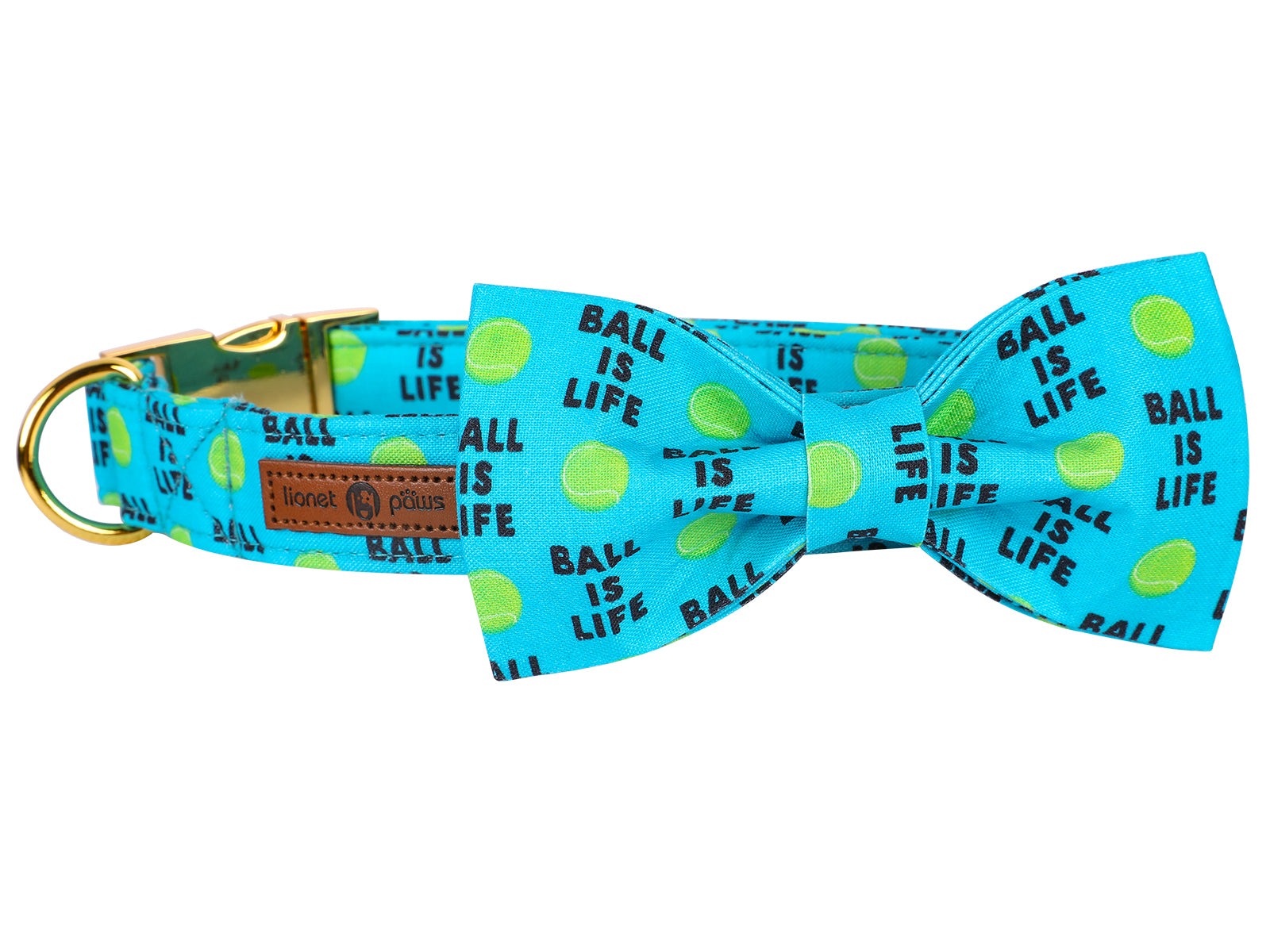 Blue Dog Collar with Bowtie, Tennis Ball