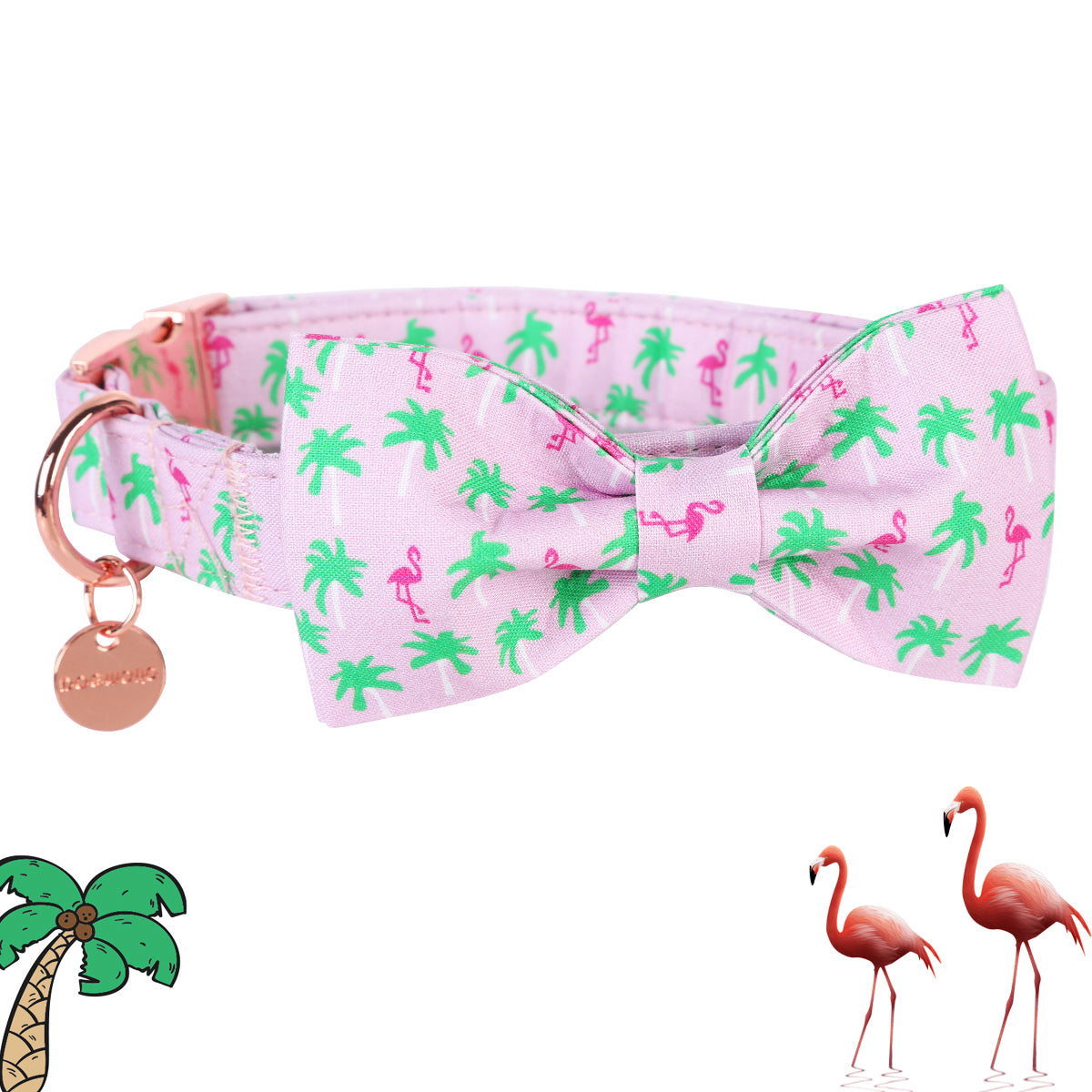 Summer Bowtie Dog Collar with Metal Buckle for Girl, Flamingo