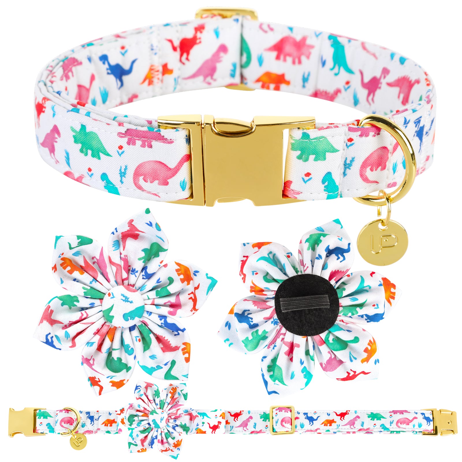 Dinosaur Dog Collar with Flower for Female Dog