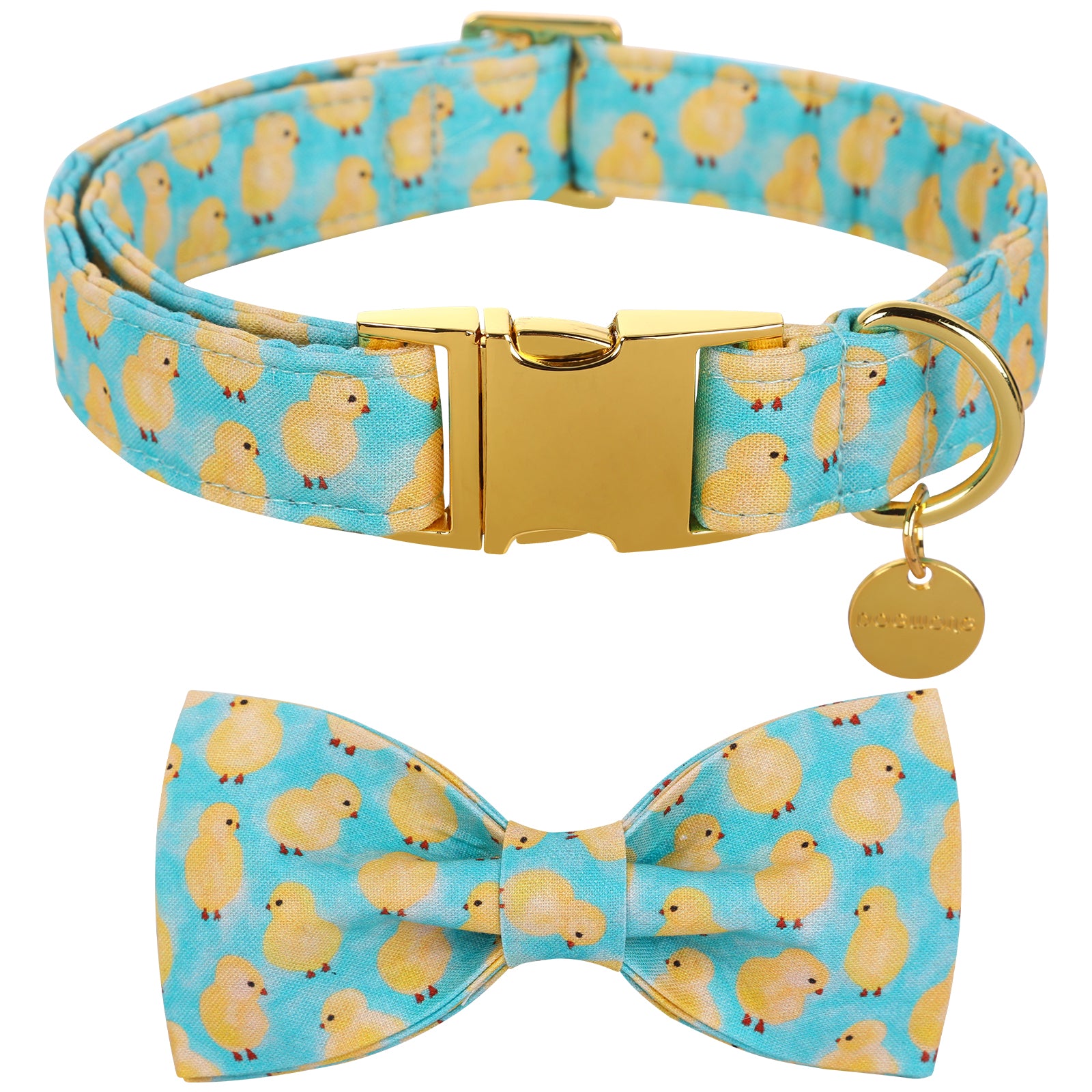 Easter Day Bowtie Dog Collar with Metal Buckle for Girl or Boy, Chicken Pattern