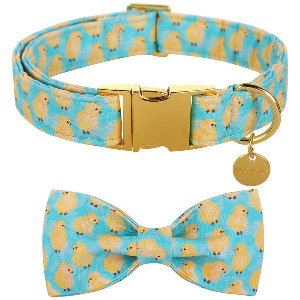 Easter Day Bowtie Dog Collar with Metal Buckle for Girl or Boy, Chicken Pattern