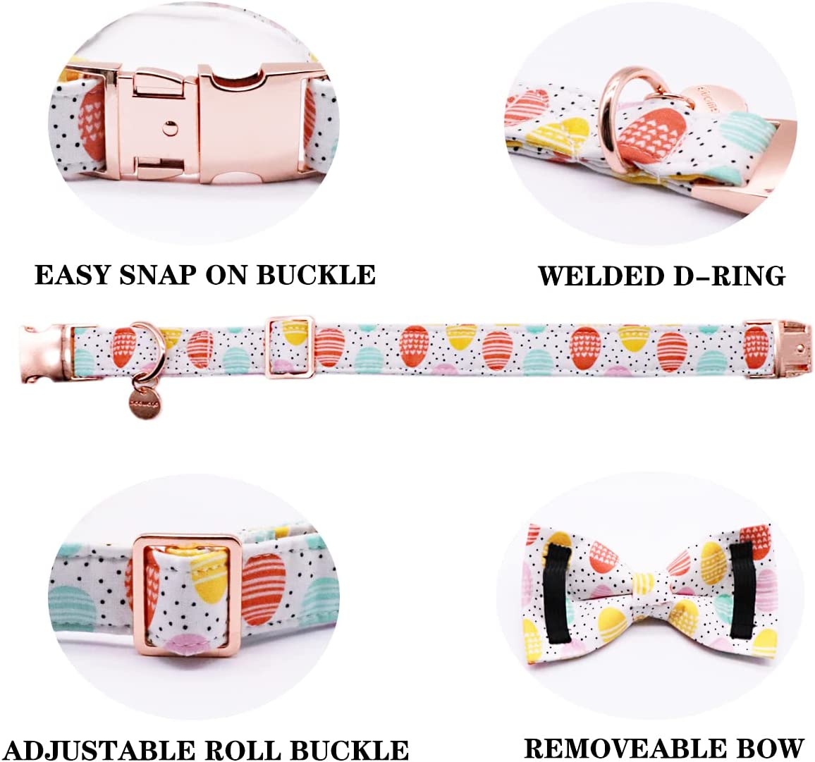 Easter Bowtie Dog Collar with Metal Buckle for Girl or Boy, Easter Egg Pattern