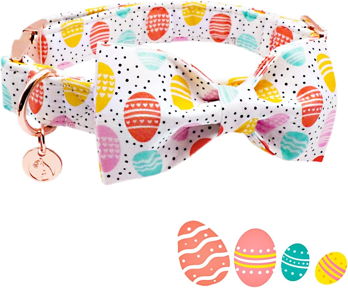 Easter Bowtie Dog Collar with Metal Buckle for Girl or Boy, Easter Egg Pattern