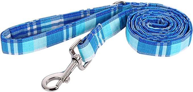 Blue Plaid Dog Leash for Small Medium Large Dog Matching Collar