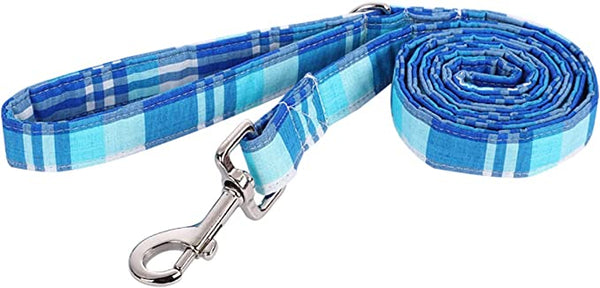 Blue Plaid Dog Leash for Small Medium Large Dog Matching Collar