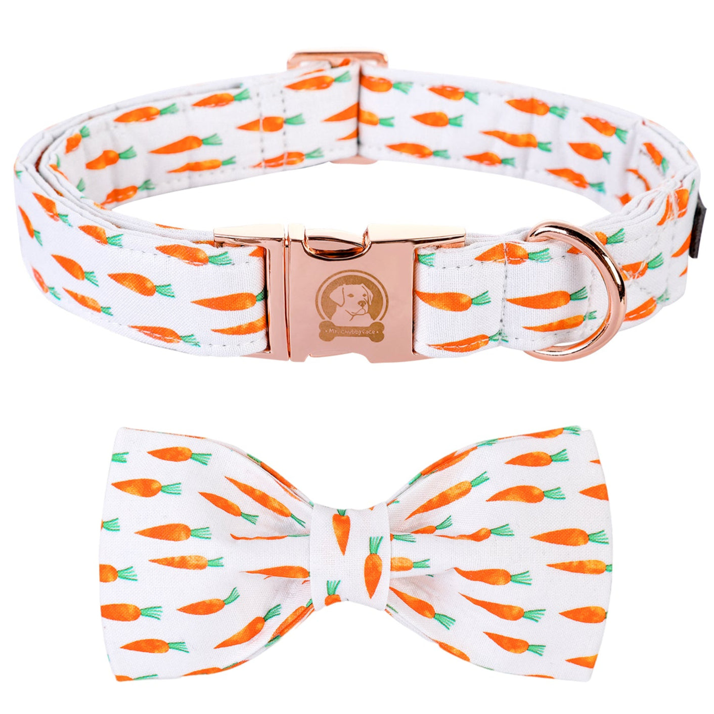 Easter Cotton Bowtie Dog Collar with Metal Buckle for Girl or Boy, Carrot Pattern