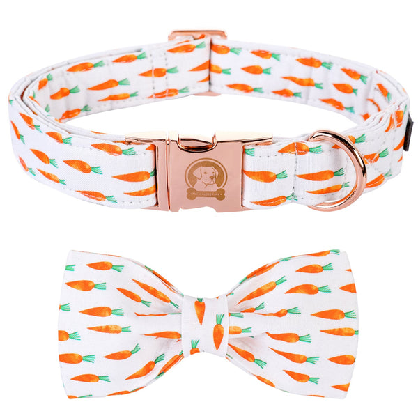 Easter Cotton Bowtie Dog Collar with Metal Buckle for Girl or Boy, Carrot Pattern