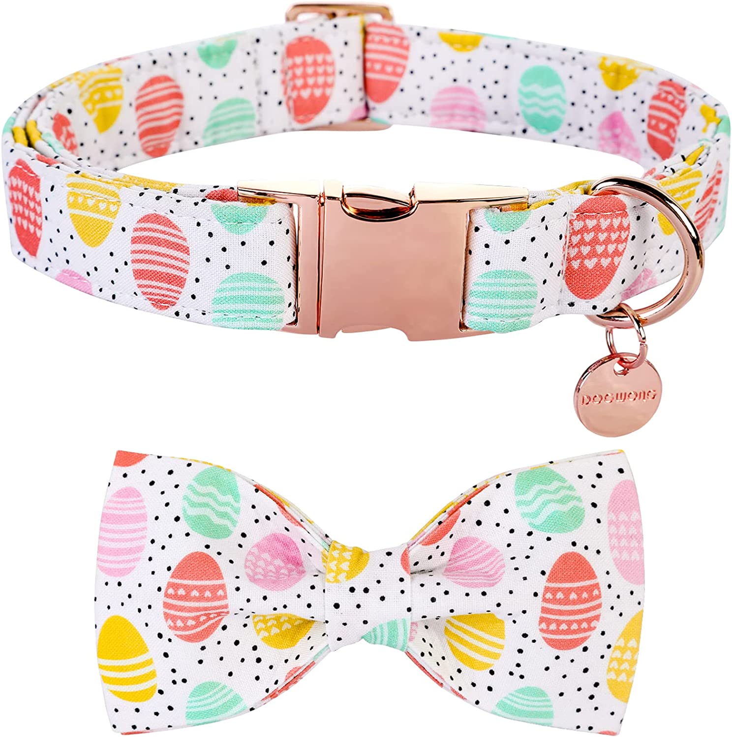 Easter Bowtie Dog Collar with Metal Buckle for Girl or Boy, Easter Egg Pattern