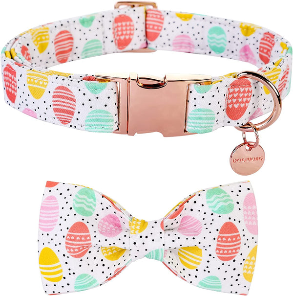 Easter Bowtie Dog Collar with Metal Buckle for Girl or Boy, Easter Egg Pattern