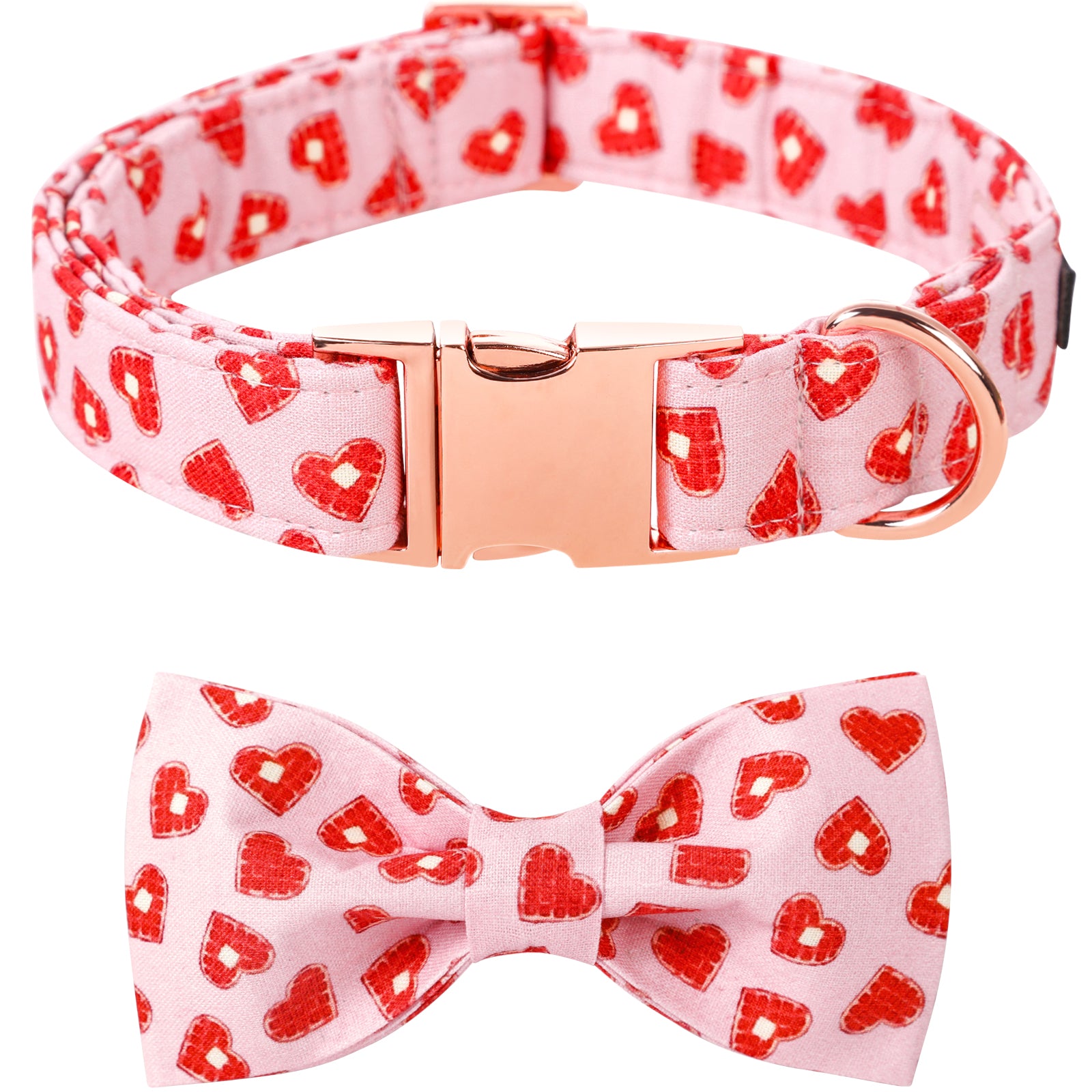 Valentine's Dog Collar with Bowtie for Girl, Hearts, Pink