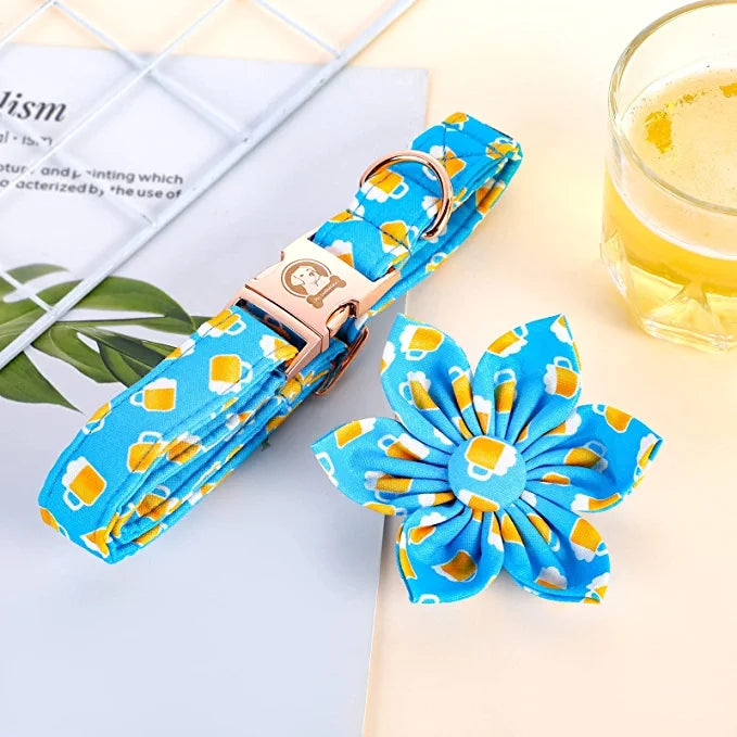 Beer Dog Collar with Flower for Female Dog