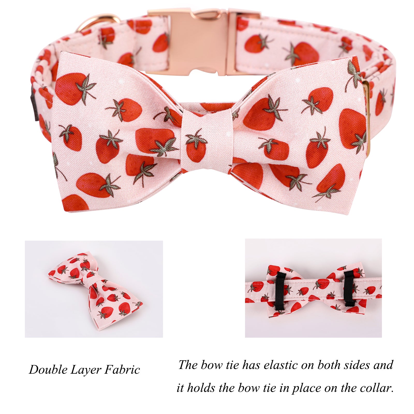 Pink Dog Collar with Bowtie for Girl, Strawberry