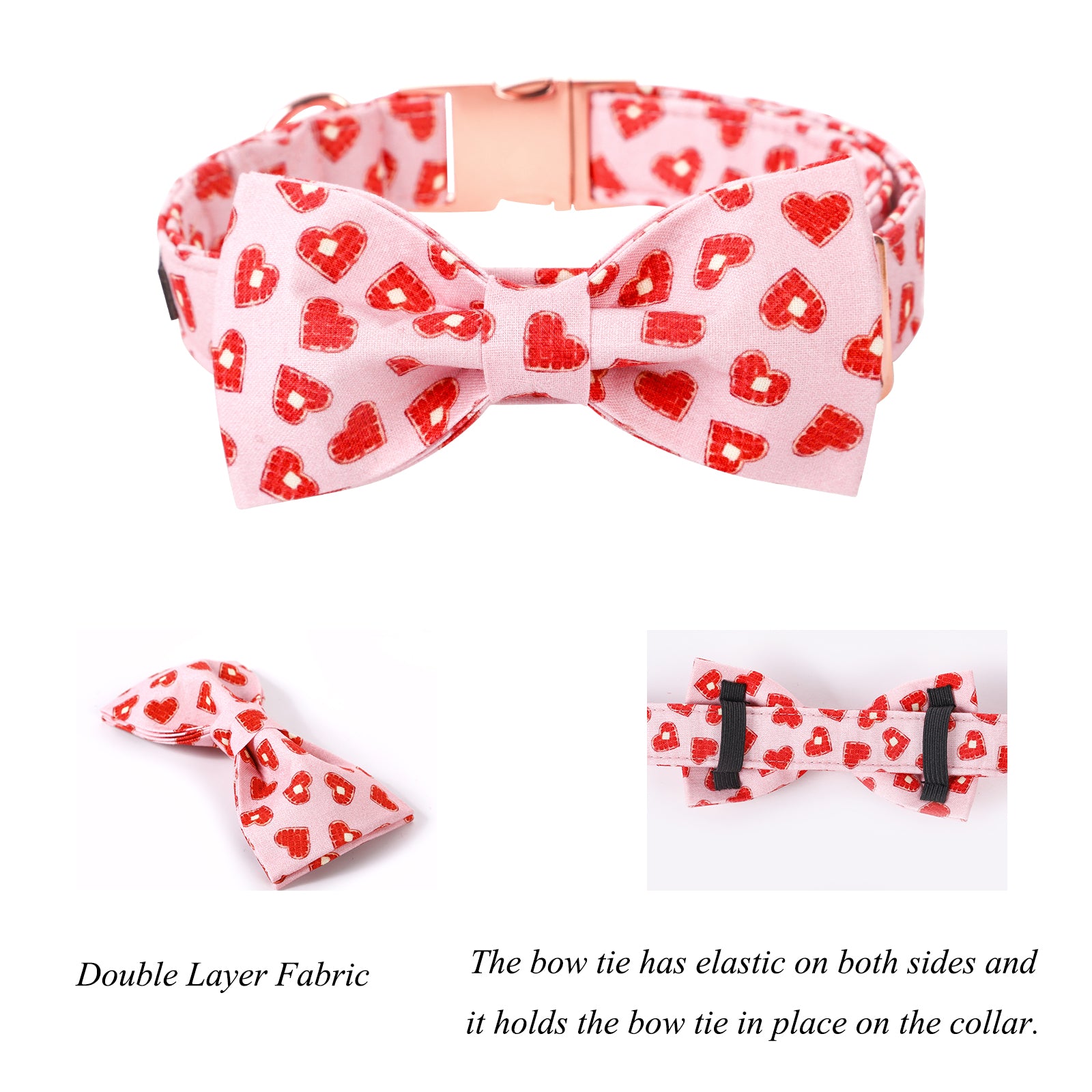 Valentine's Dog Collar with Bowtie for Girl, Hearts, Pink
