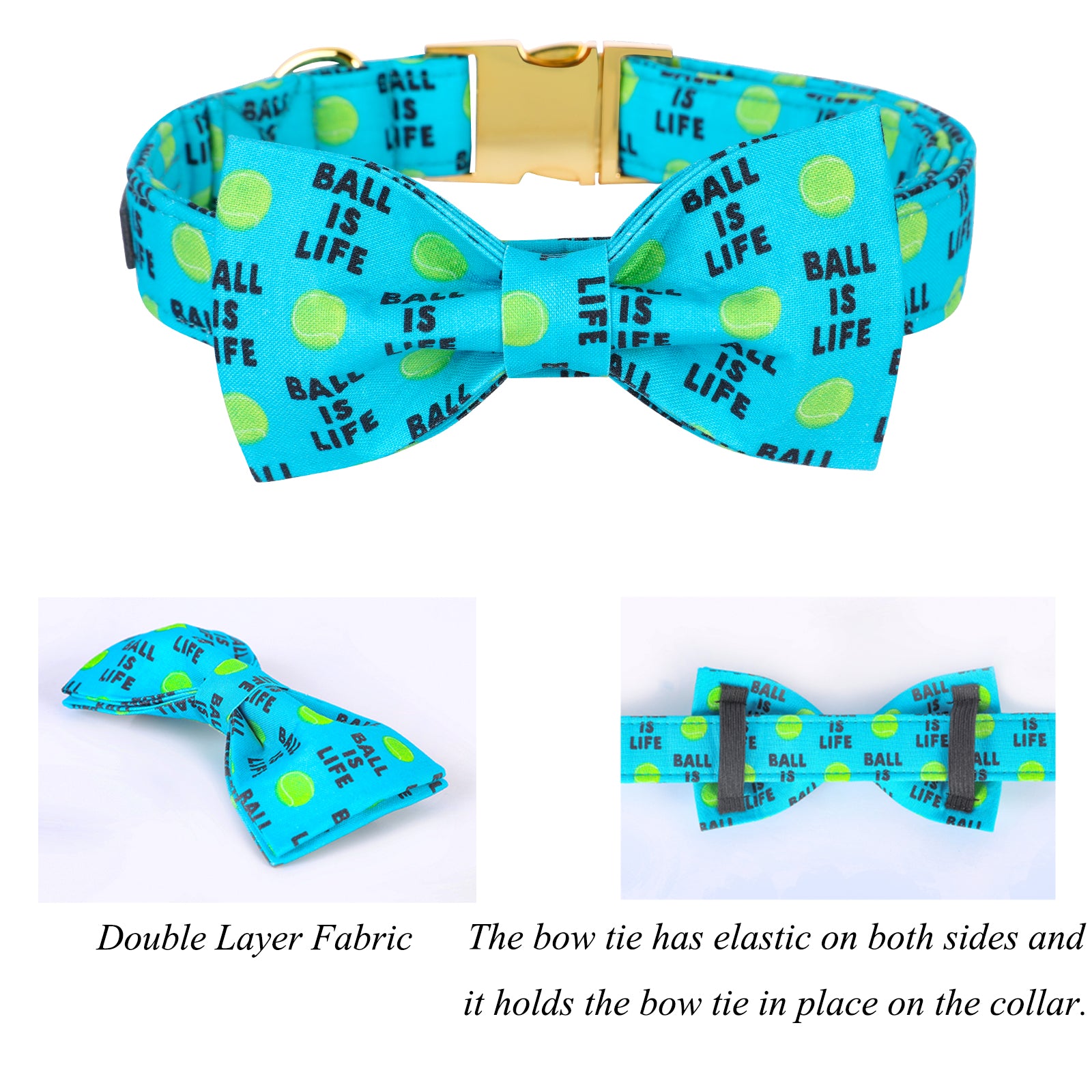 Blue Dog Collar with Bowtie, Tennis Ball