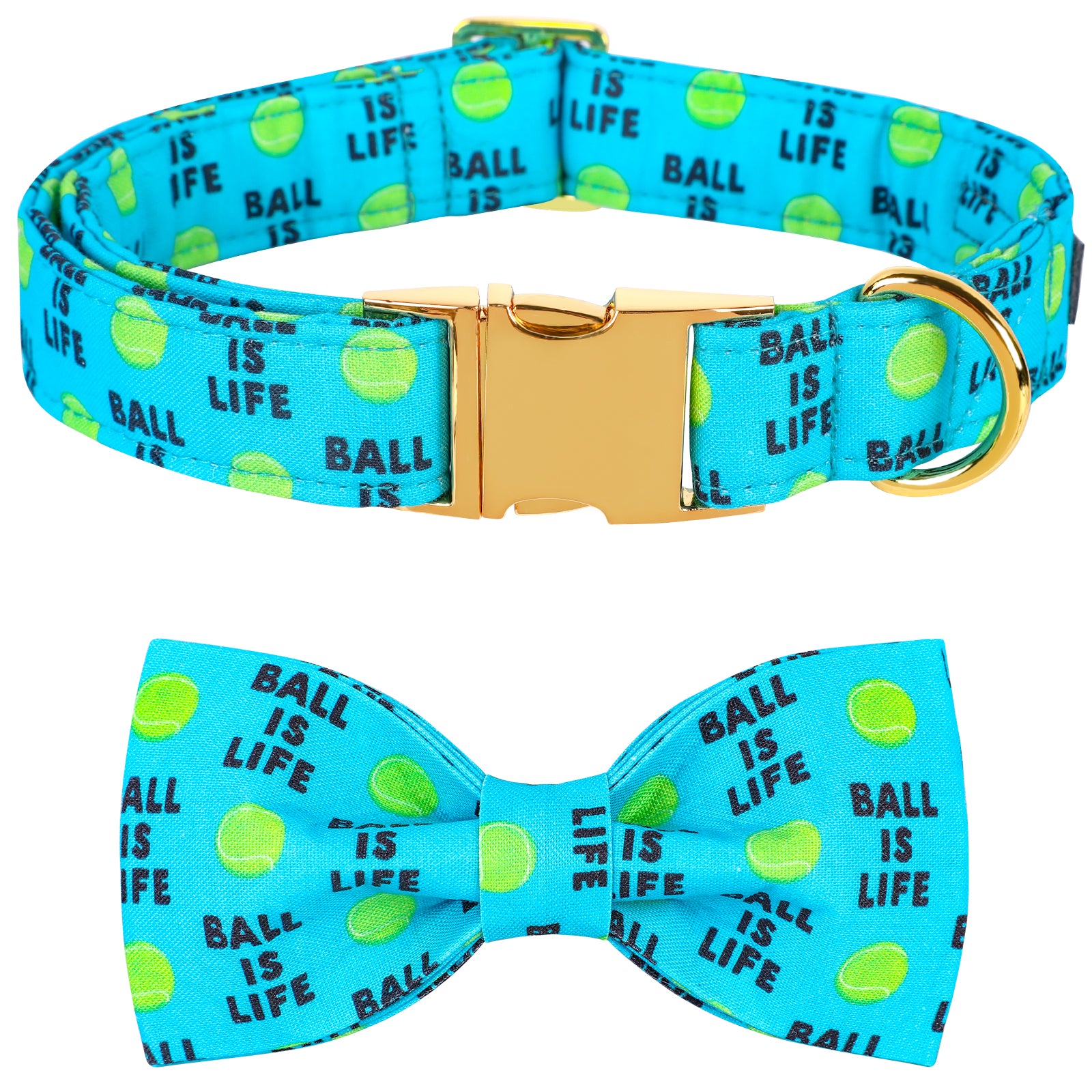 Blue Dog Collar with Bowtie, Tennis Ball