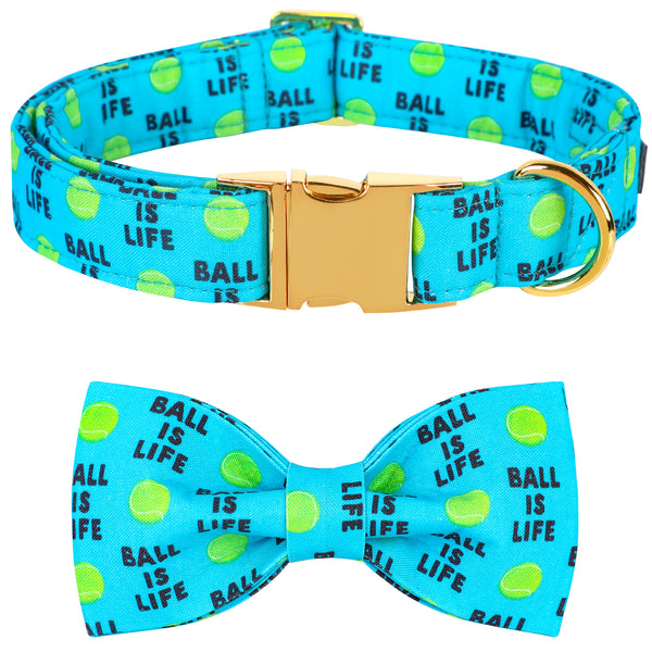 Blue Dog Collar with Bowtie, Tennis Ball