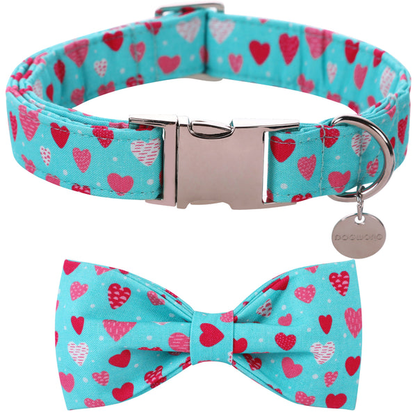 Valentine's Day Bowtie Dog Collar with Metal Buckle for Male Female Dogs