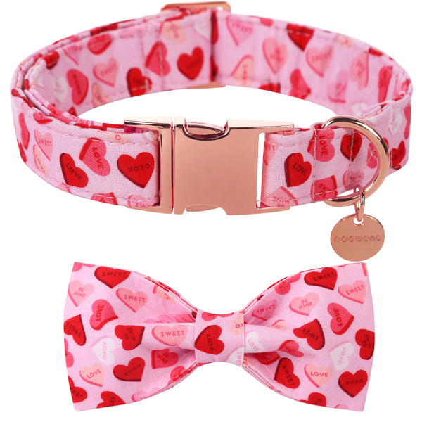 Valentine's Day Bowtie Dog Collar with Metal Buckle for Female Dog