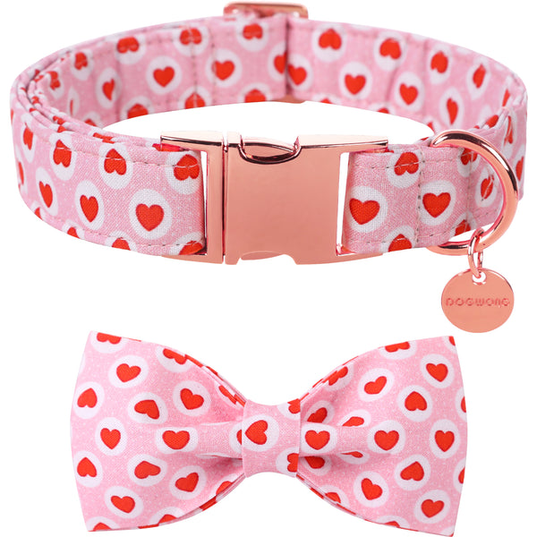 Valentine's Day Bowtie Dog Collar with Metal Buckle for Female Dog
