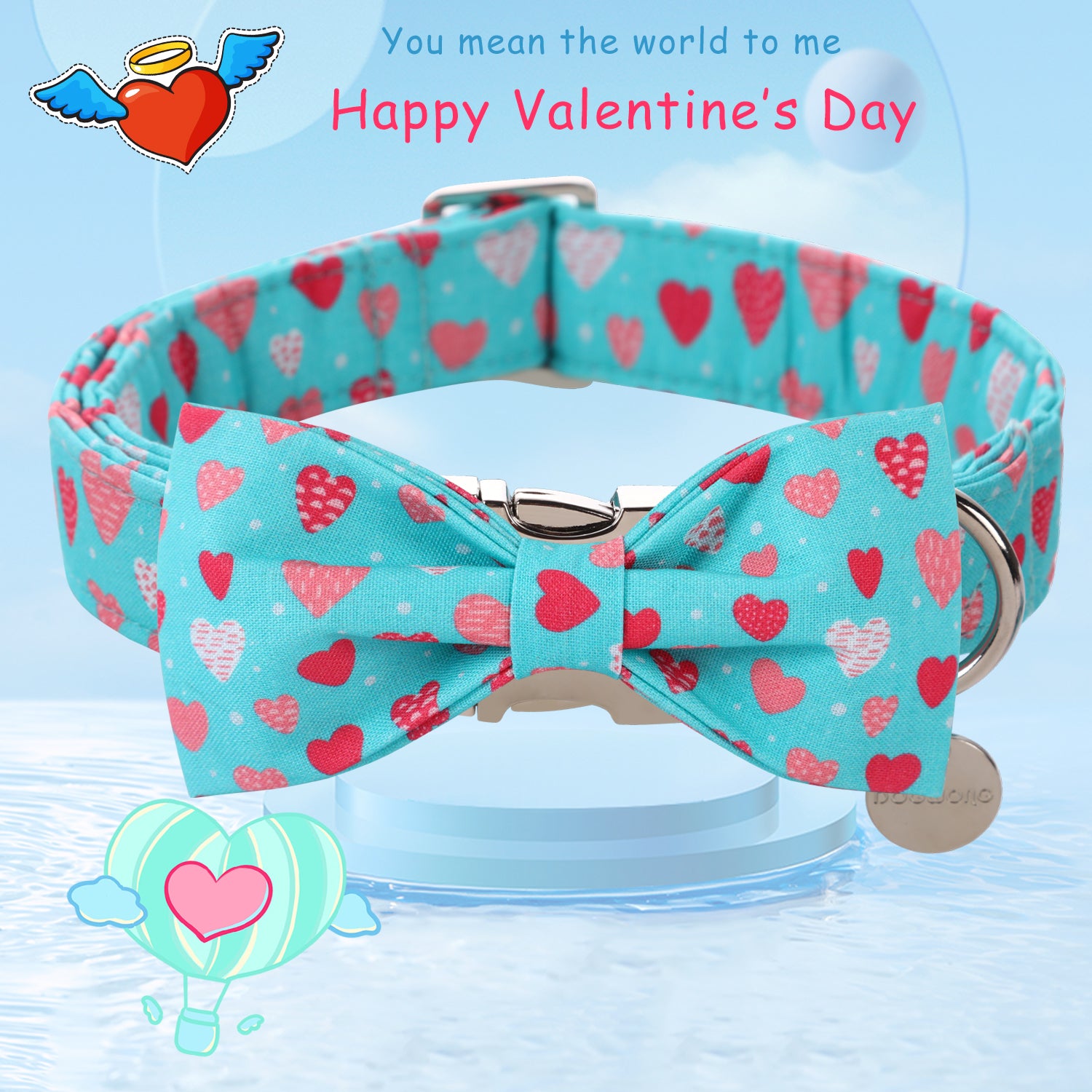 Valentine's Day Bowtie Dog Collar with Metal Buckle for Male Female Dogs