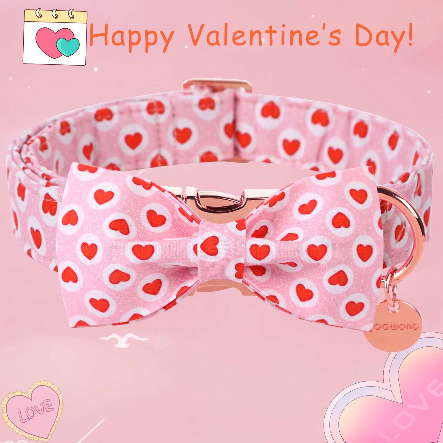Valentine's Day Bowtie Dog Collar with Metal Buckle for Female Dog