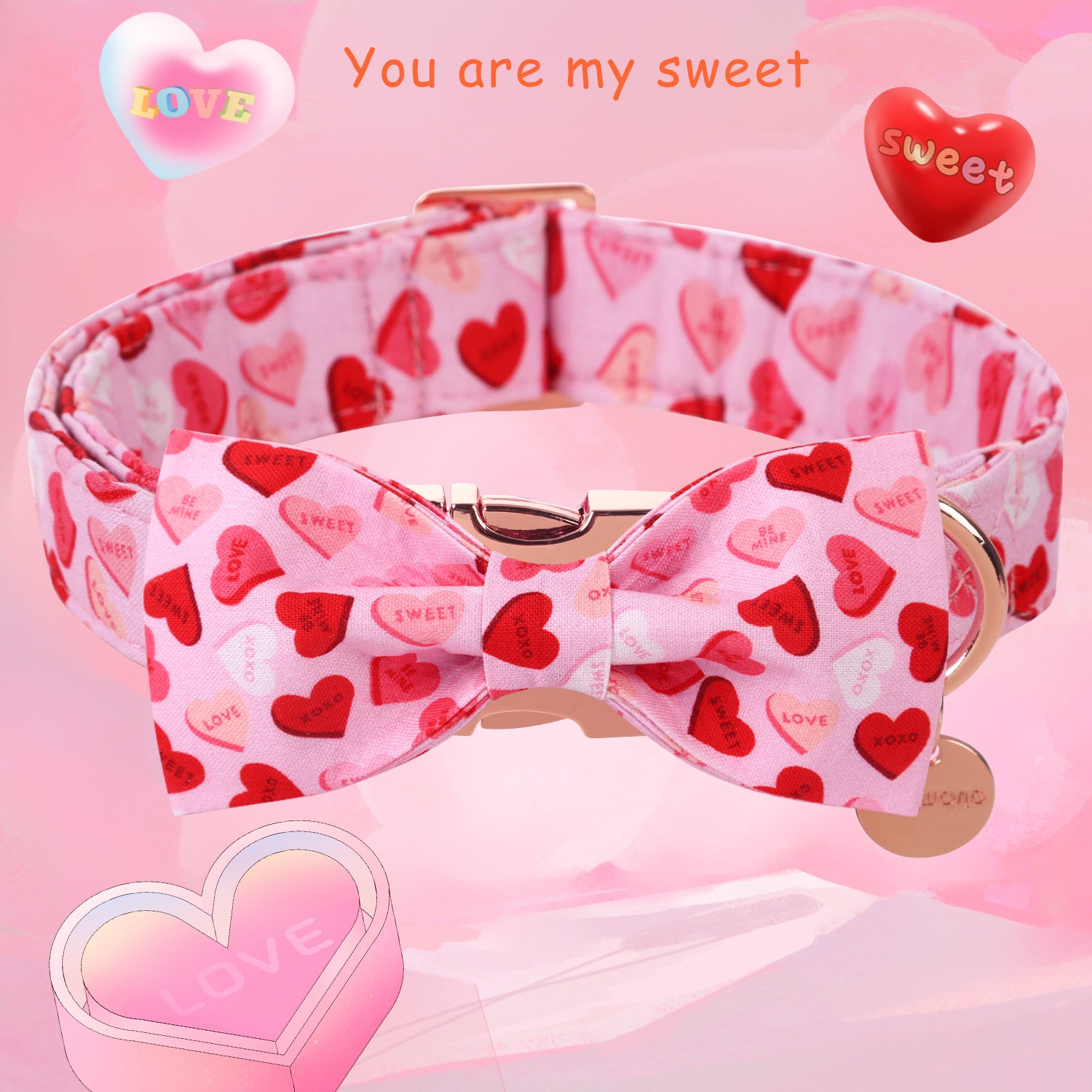 Valentine's Day Bowtie Dog Collar with Metal Buckle for Female Dog