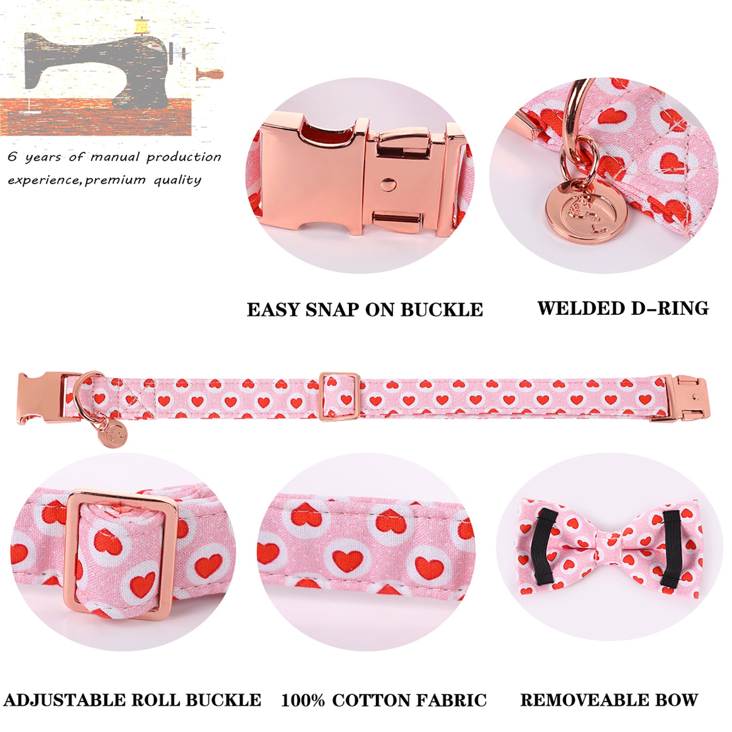 Valentine's Day Bowtie Dog Collar with Metal Buckle for Female Dog