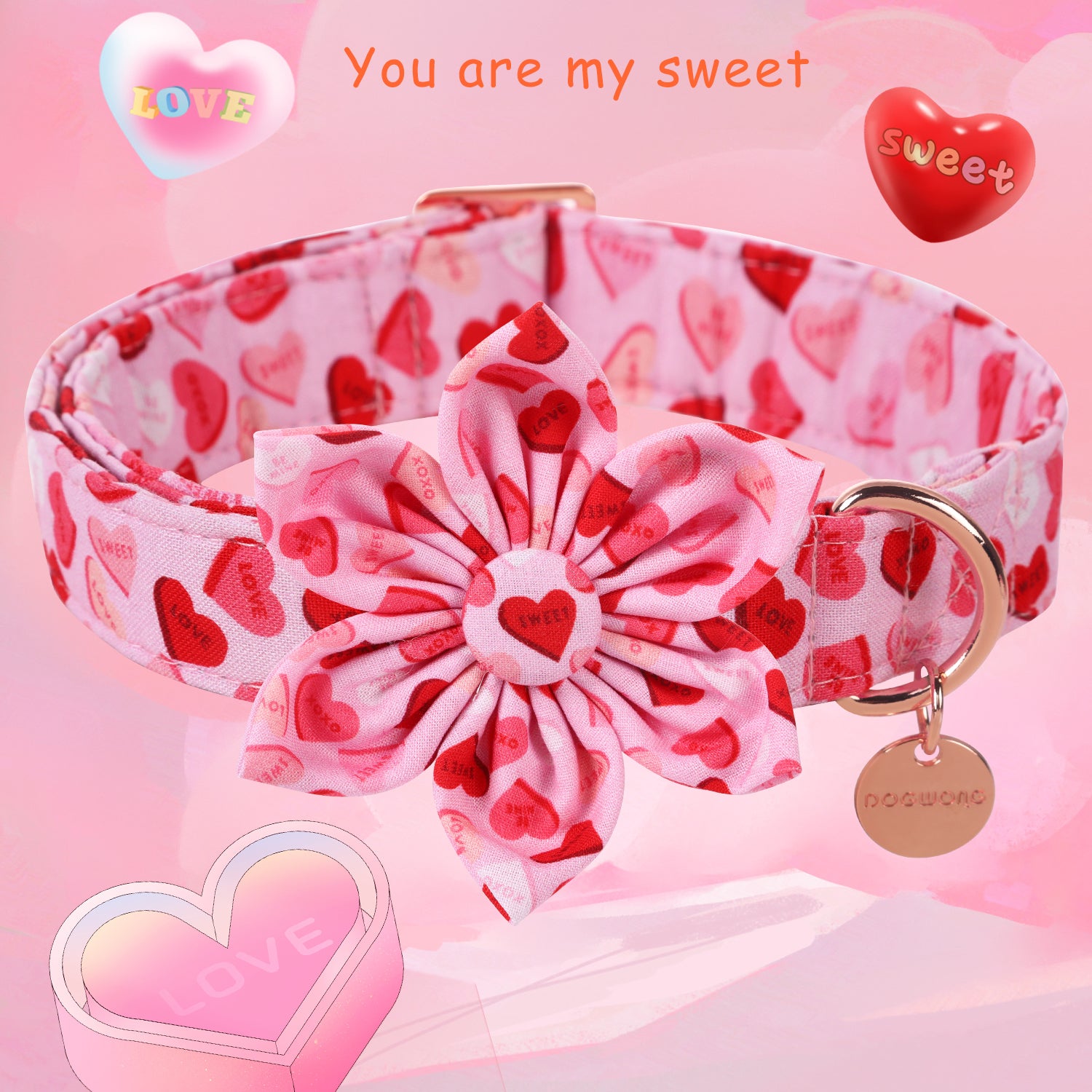 Valentine's Dog Collar with Flower for Female Dog
