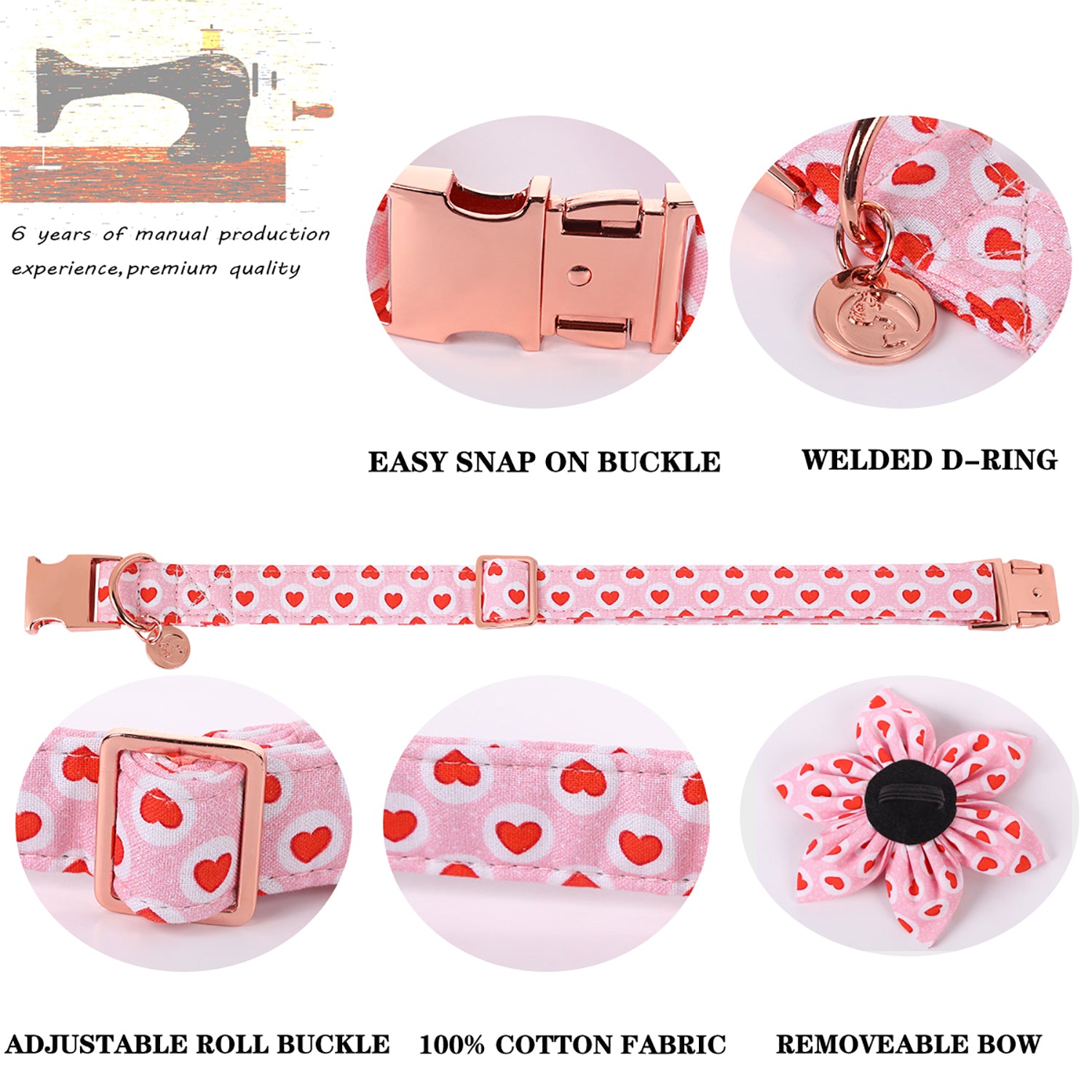 Valentine's Dog Collar with Flower for Female Dog