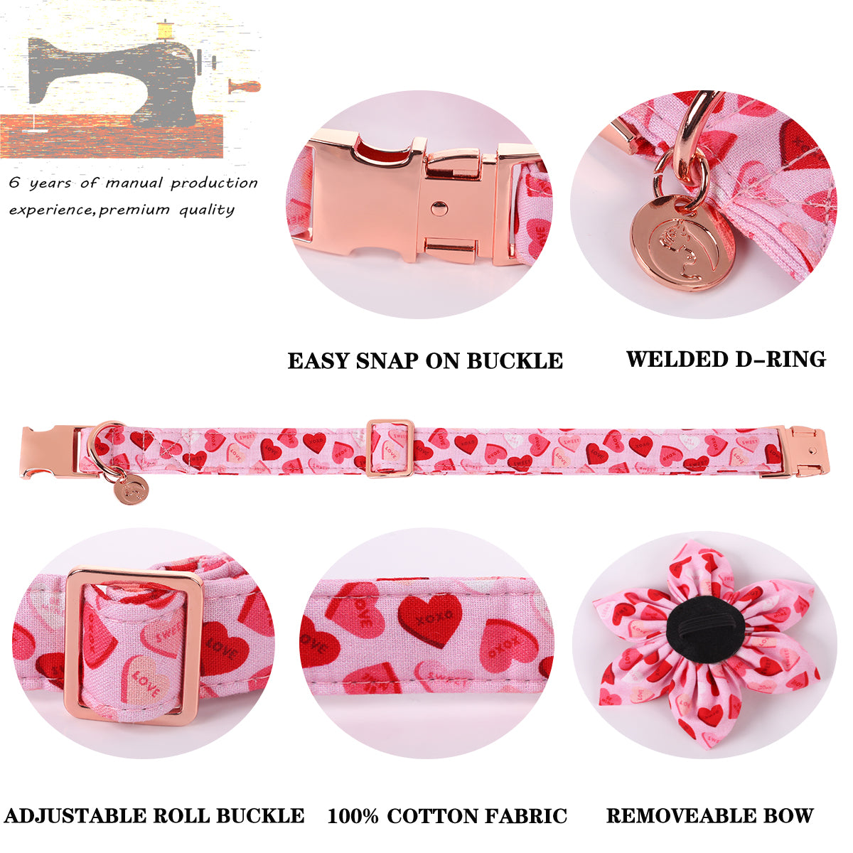 Valentine's Dog Collar with Flower for Female Dog