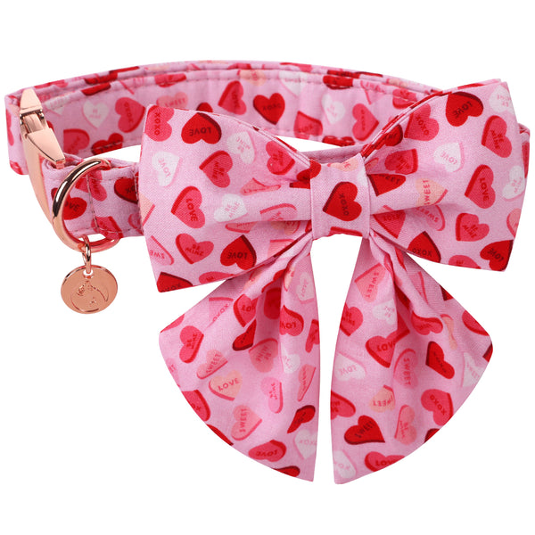 Valentine's Heart Dog Collar with Sailor Bow for Girl