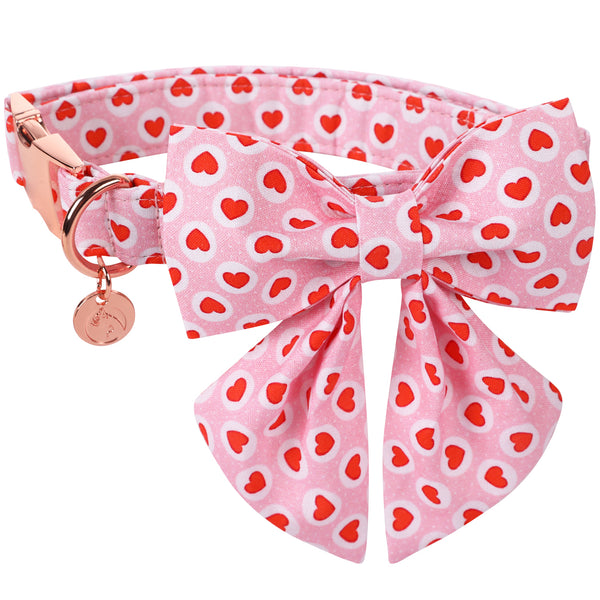 Valentine's Heart Dog Collar with Sailor Bow for Girl