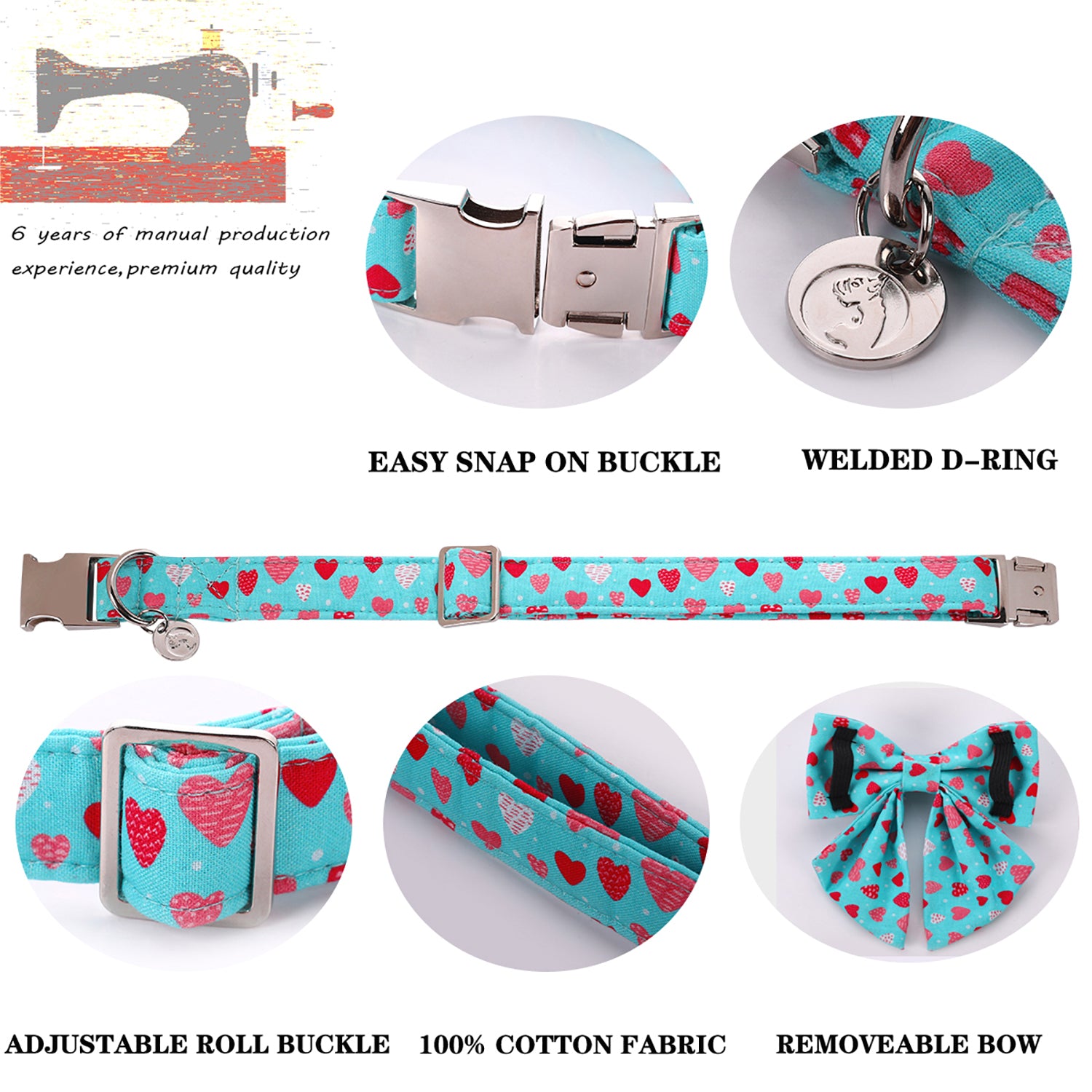 Valentine's Day Dog Collar with Sailor Bow for Girl