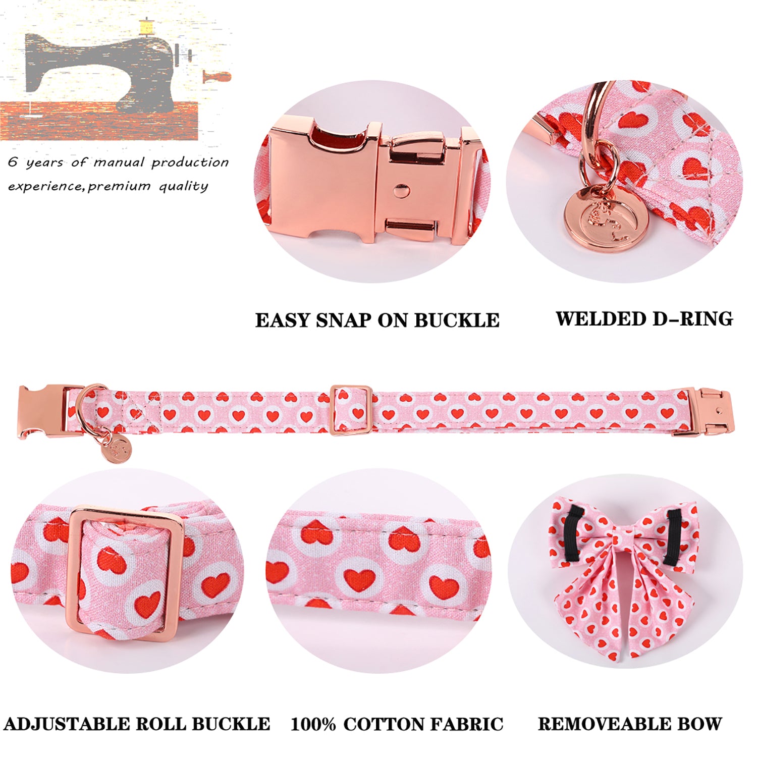 Valentine's Heart Dog Collar with Sailor Bow for Girl