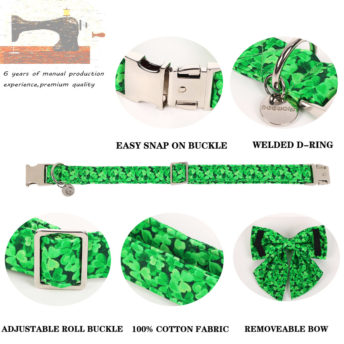 St Patrick's Day Dog Collar with Sailor Bow for Girl