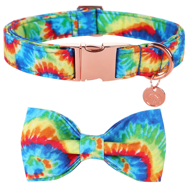 Tie-dye Bowtie Dog Collar with Metal Buckle for Girl or Boy
