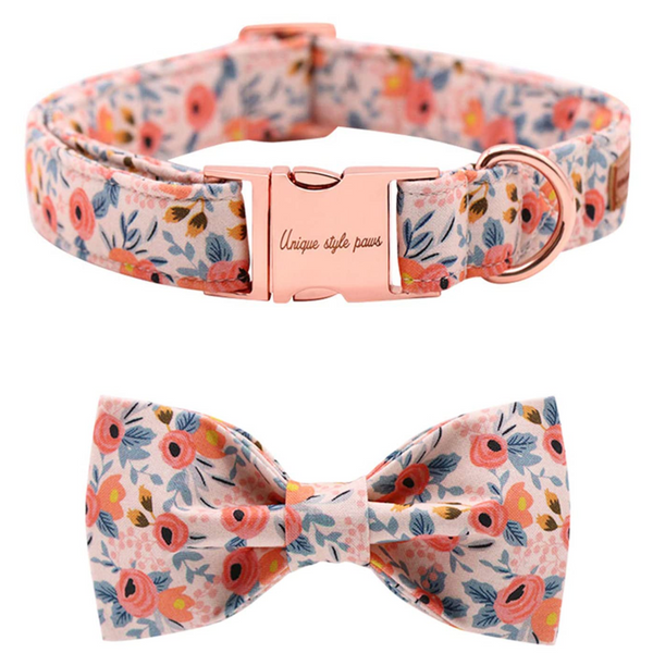 Pink Flower Dog Collar with Bowtie for Girl
