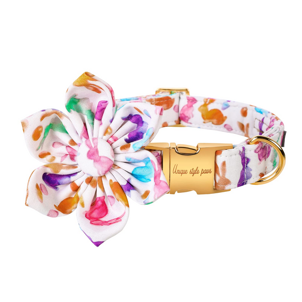Easter Dog Collar with Flower for Female Dog, Rabbit Pattern