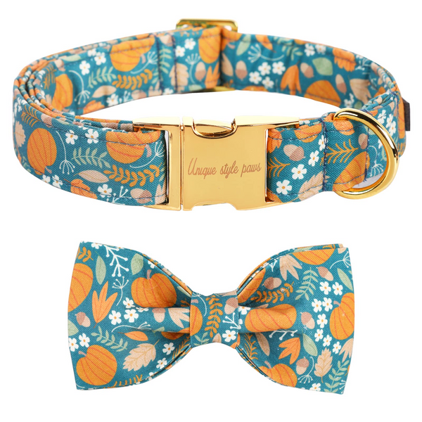 Halloween Bowtie Dog Collar with Metal Buckle for Girl or Boy, Pumpkin Pattern