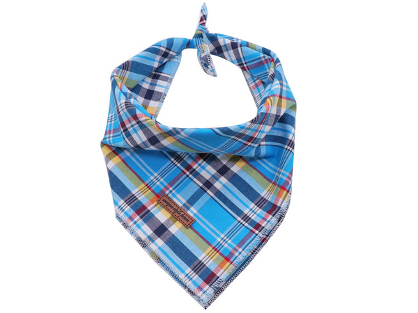 Blue Plaid Dog Bandana for Small Medium Large Male Dogs Gift