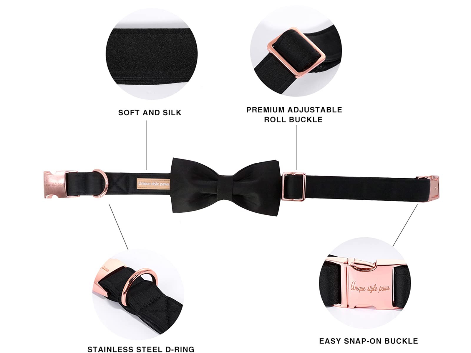 Comfortable Silk Dog Collar with Detachable Bowtie for Male Female Dogs