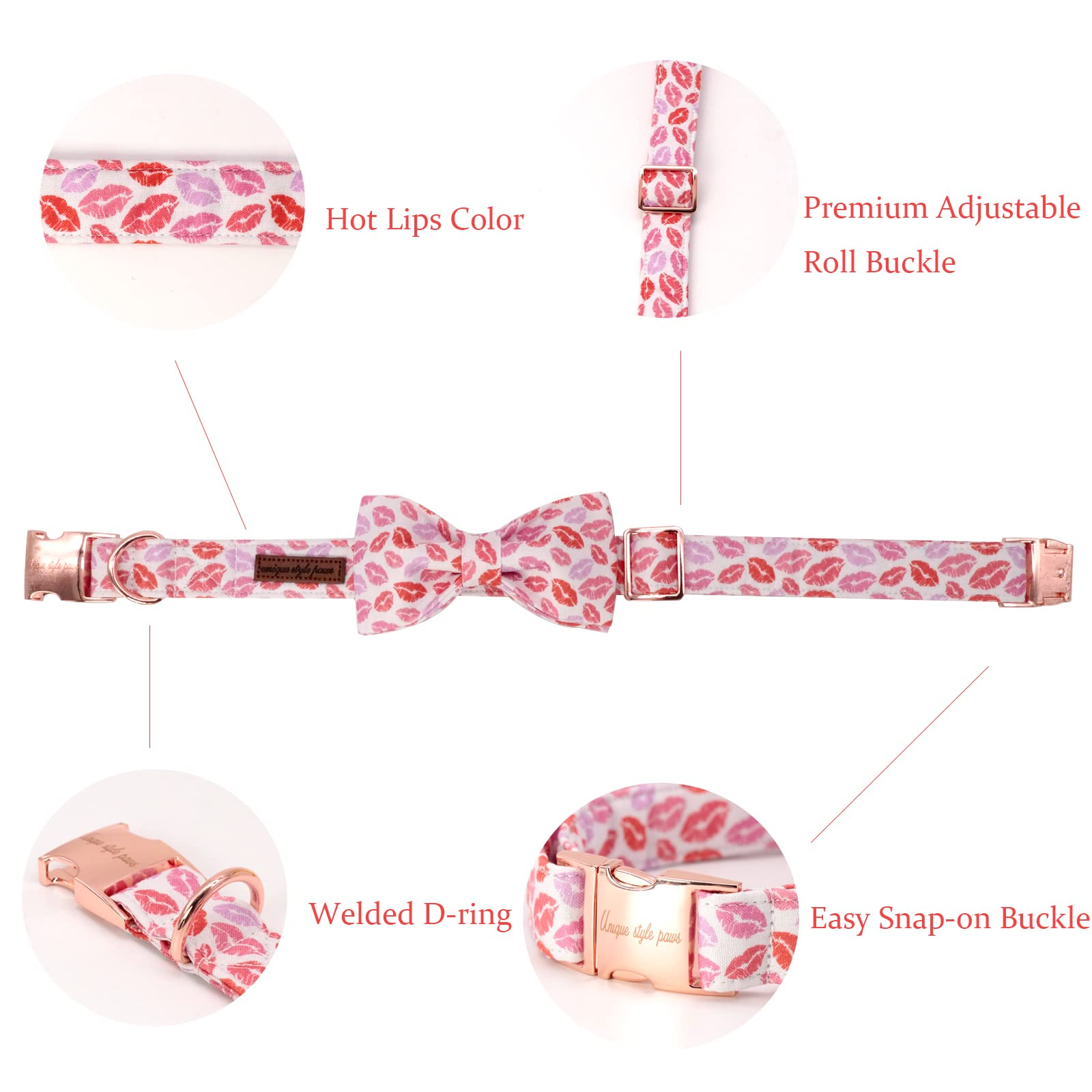 Valentine's Dog Collar with Bowtie for Girl or Boy