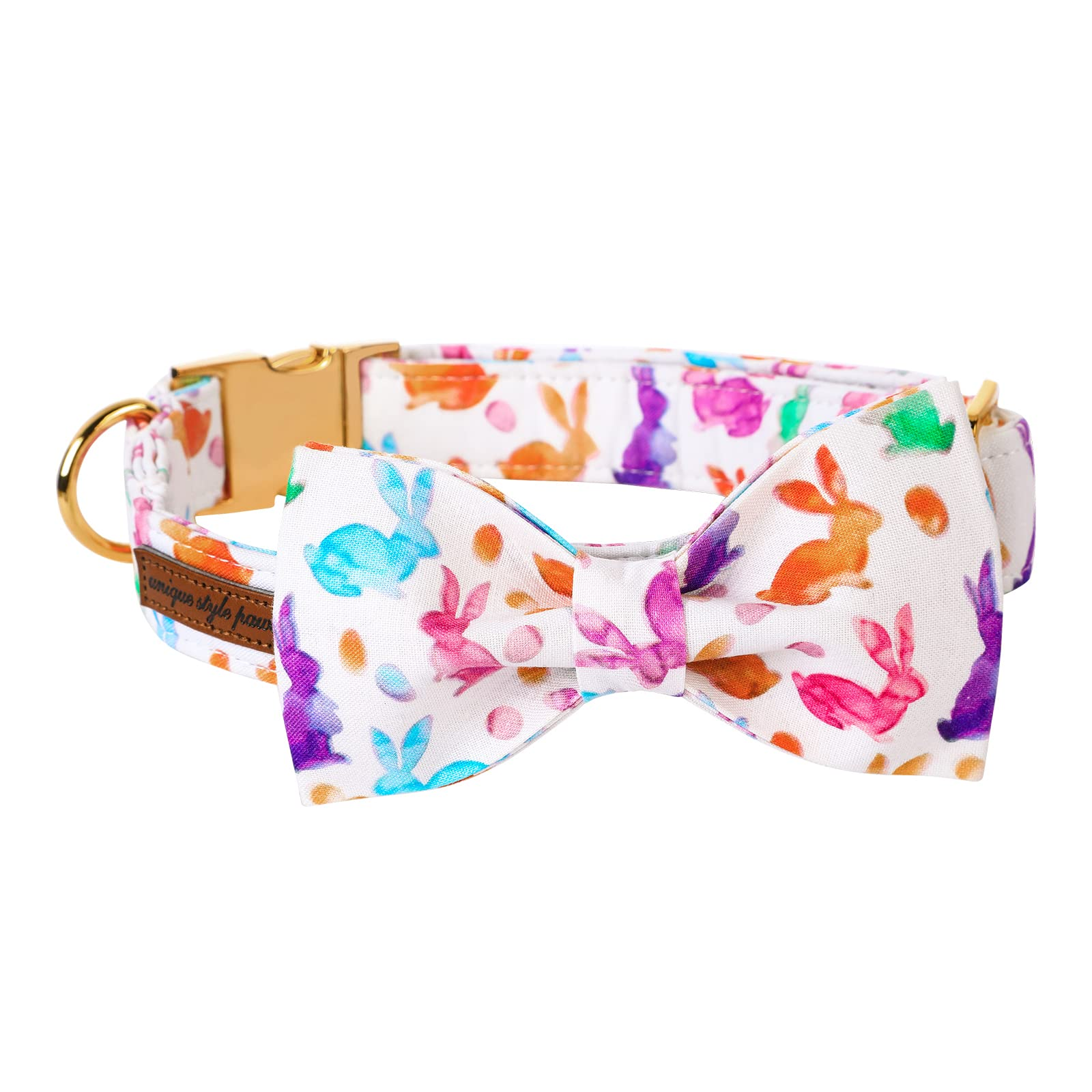 Easter Bowtie Dog Collar with Metal Buckle for Girl or Boy, Rabbit Pattern