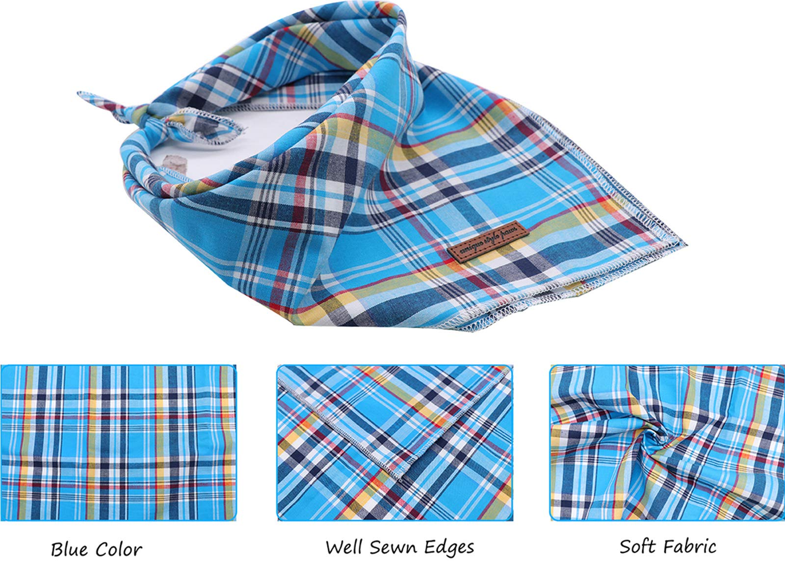 Blue Plaid Dog Bandana for Small Medium Large Male Dogs Gift