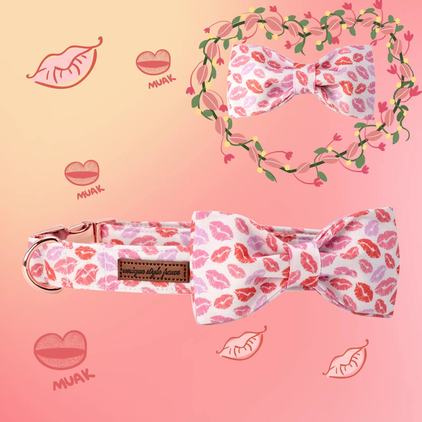 Valentine's Dog Collar with Bowtie for Girl or Boy