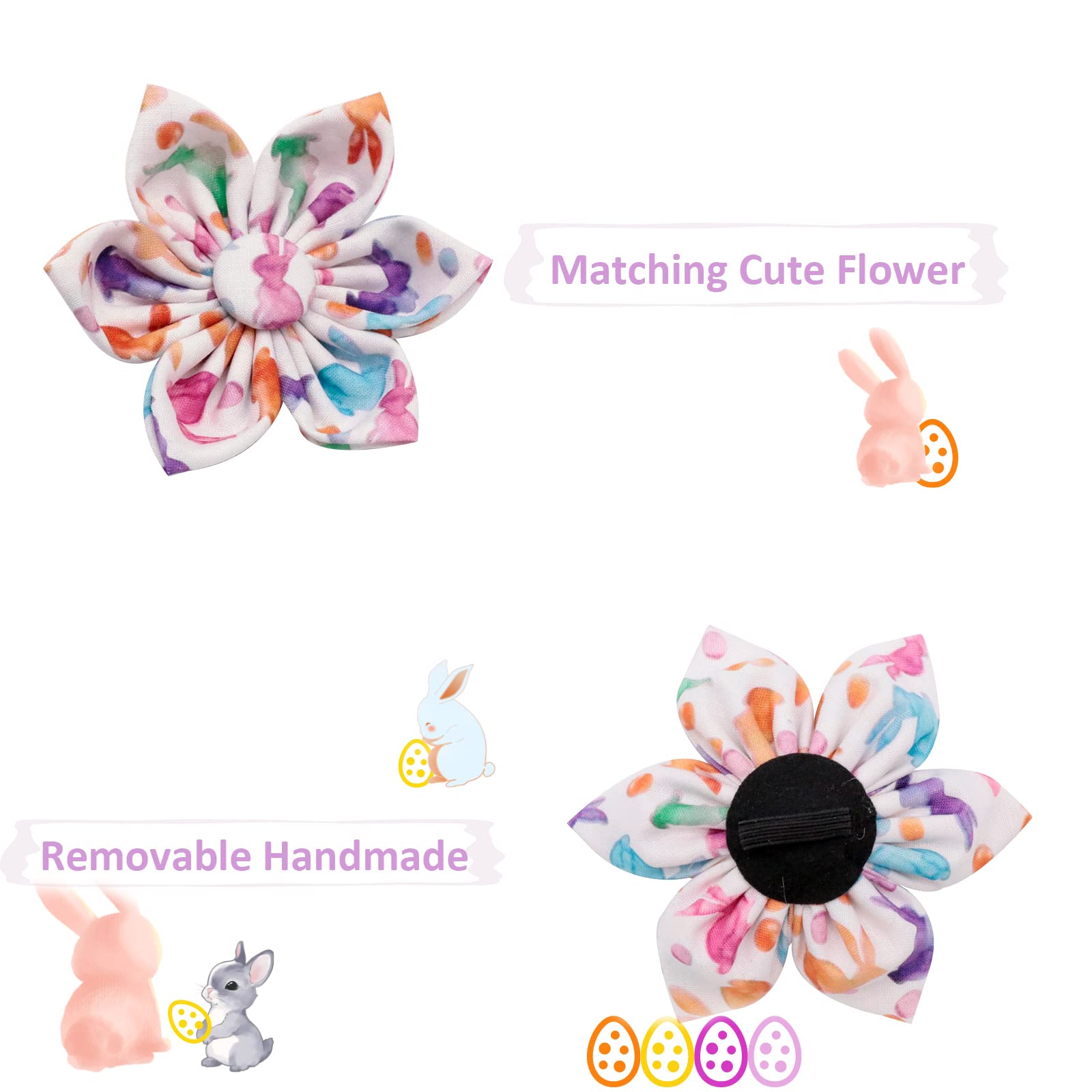 Easter Dog Collar with Flower for Female Dog, Rabbit Pattern