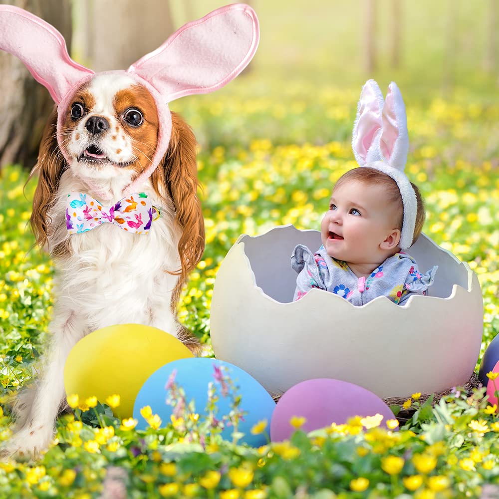 Easter Bowtie Dog Collar with Metal Buckle for Girl or Boy, Rabbit Pattern