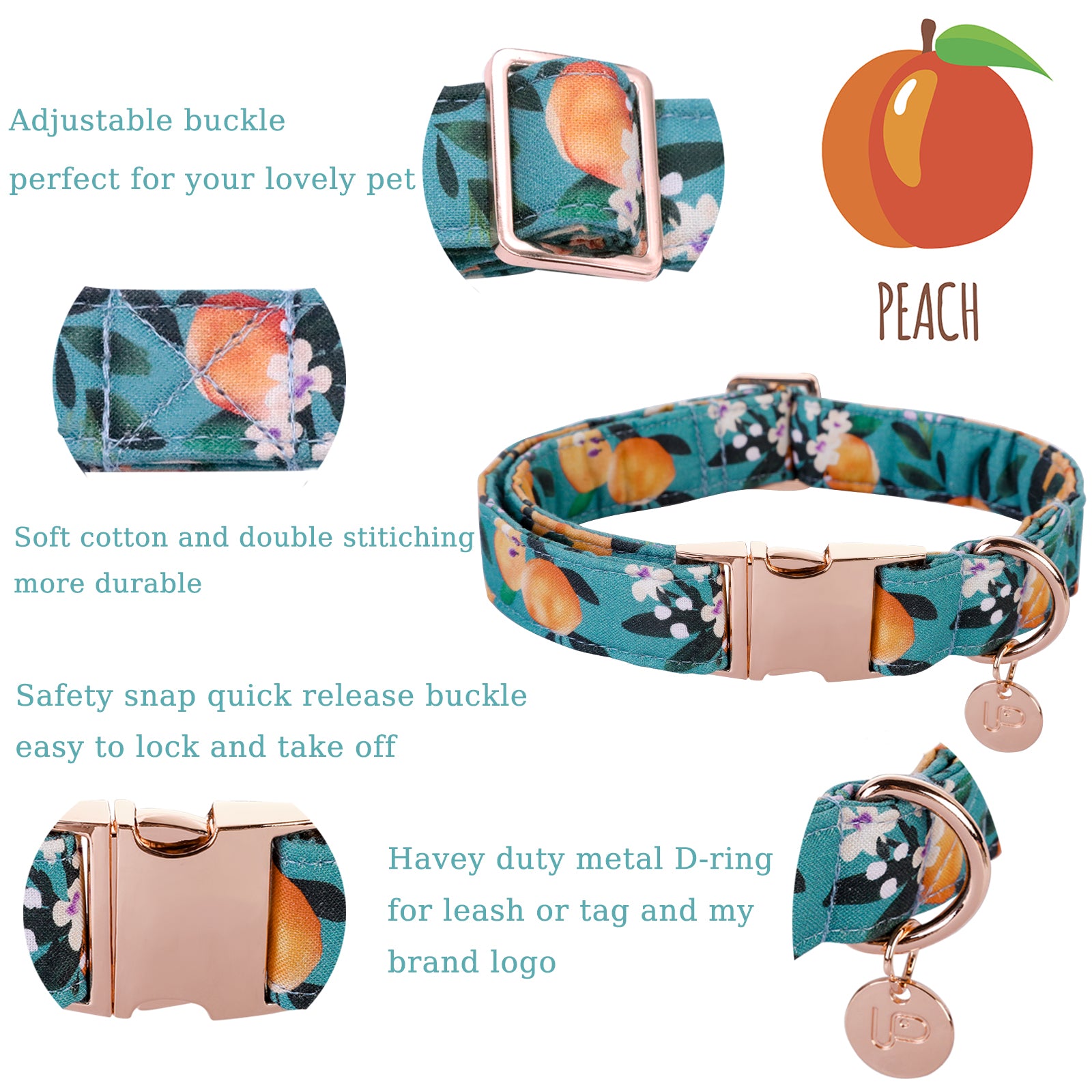 Peach Dog Collar with Bowtie for Male Female Dogs