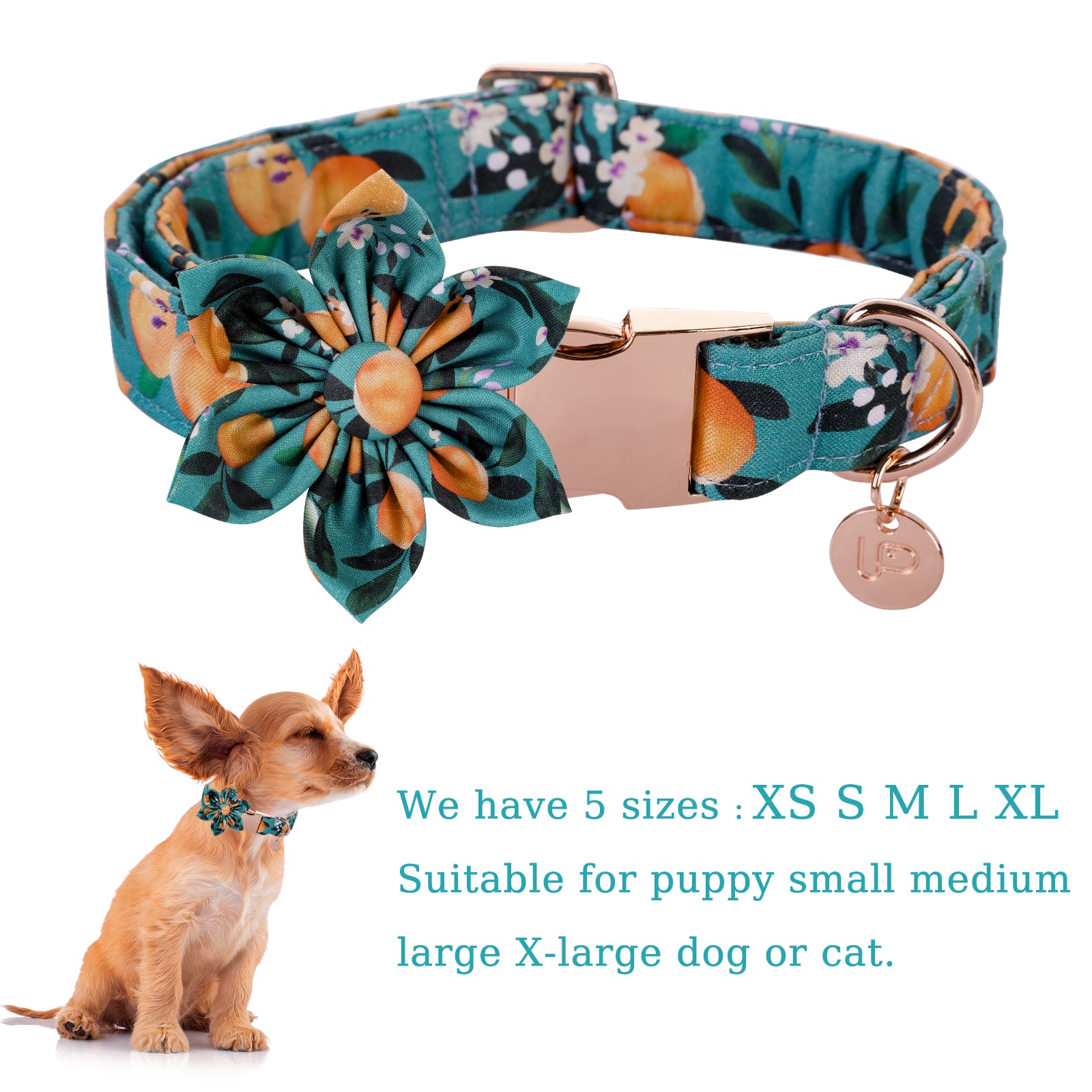 Peach Dog Collar with Flower for Female Dog
